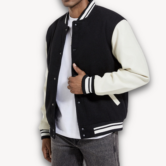 Premium Mens Letterman Jacket with Faux Leather Sleeves - OutfitLondon