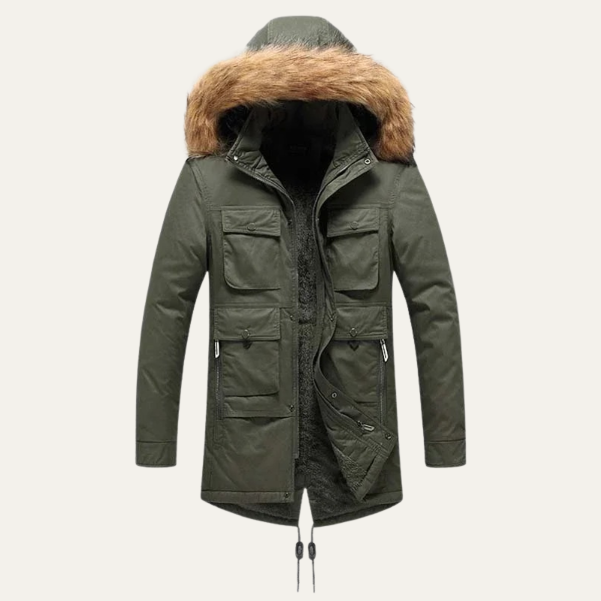 Warm Men's Faux Fur Lined Parka Jacket Coat