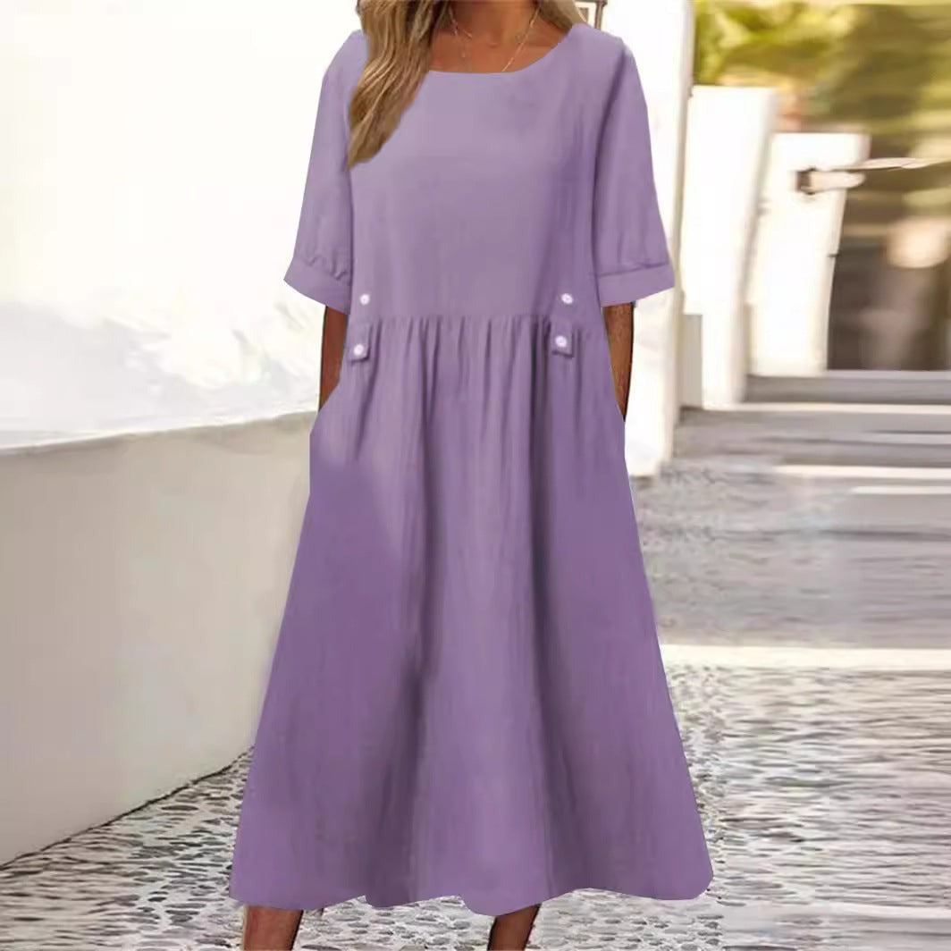 Comfortable Summer Short Sleeve Midi Dress