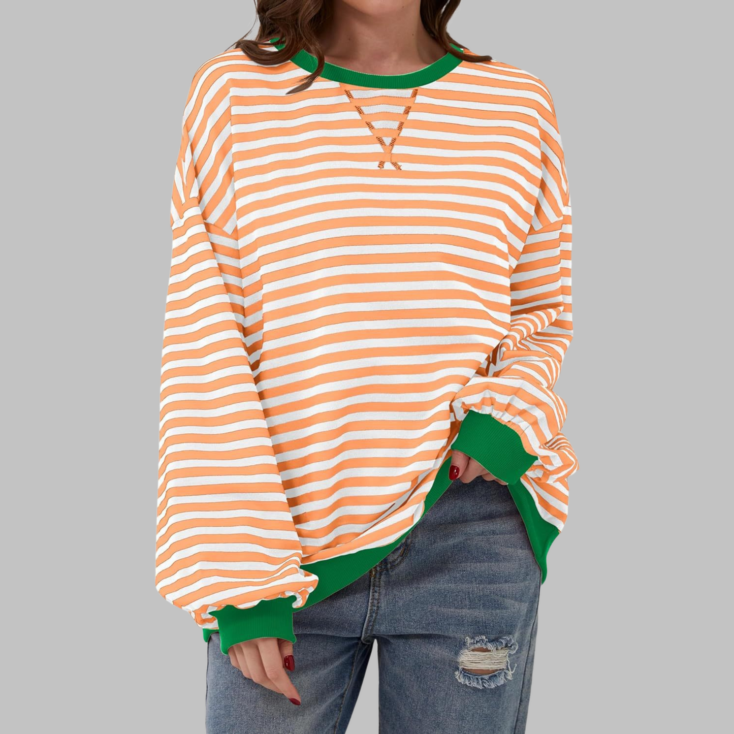 Relaxed Fit Striped Crew Neck Sweatshirt