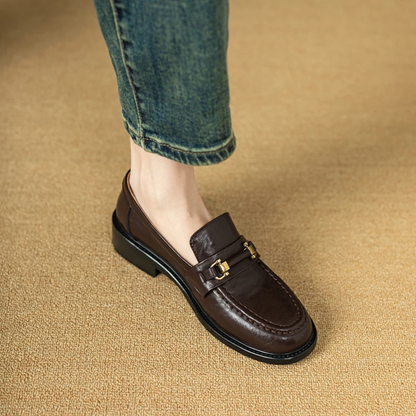 Luxury Mens Leather Slip On Dress Loafers with Metal Buckle