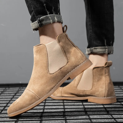 Luxury Suede Mens Chelsea Ankle Boots with Elastic Sides
