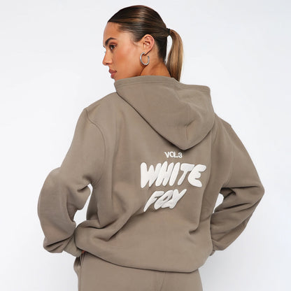 Women's Two-Piece Tracksuit Hoodie And Pants Set White