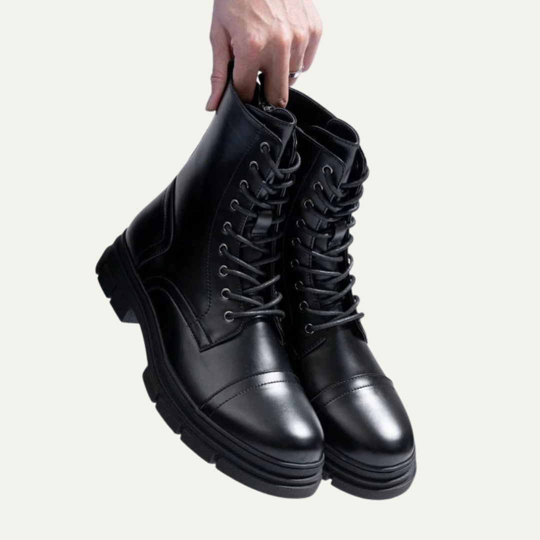 Men's Black Lace Up Ankle Boots with Side Zip