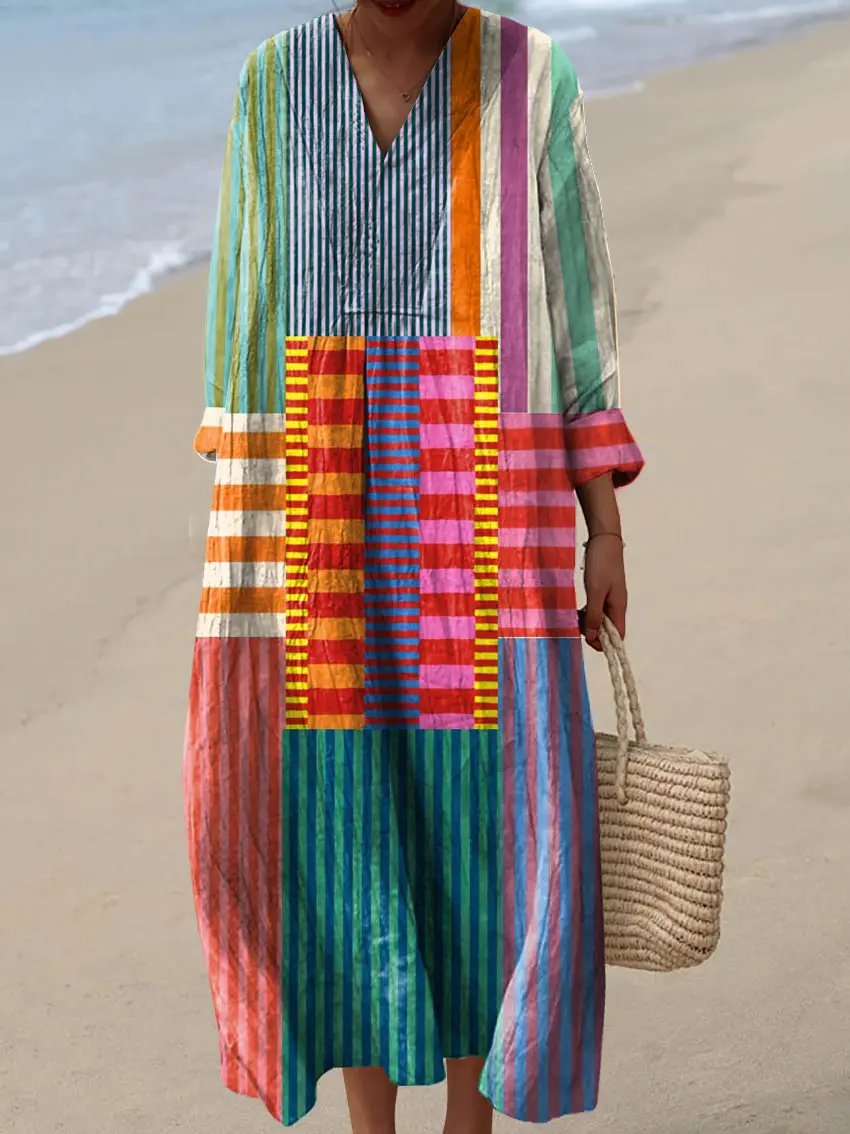 Retro Chic Geometric Print A-Line Dress - OutfitLondon