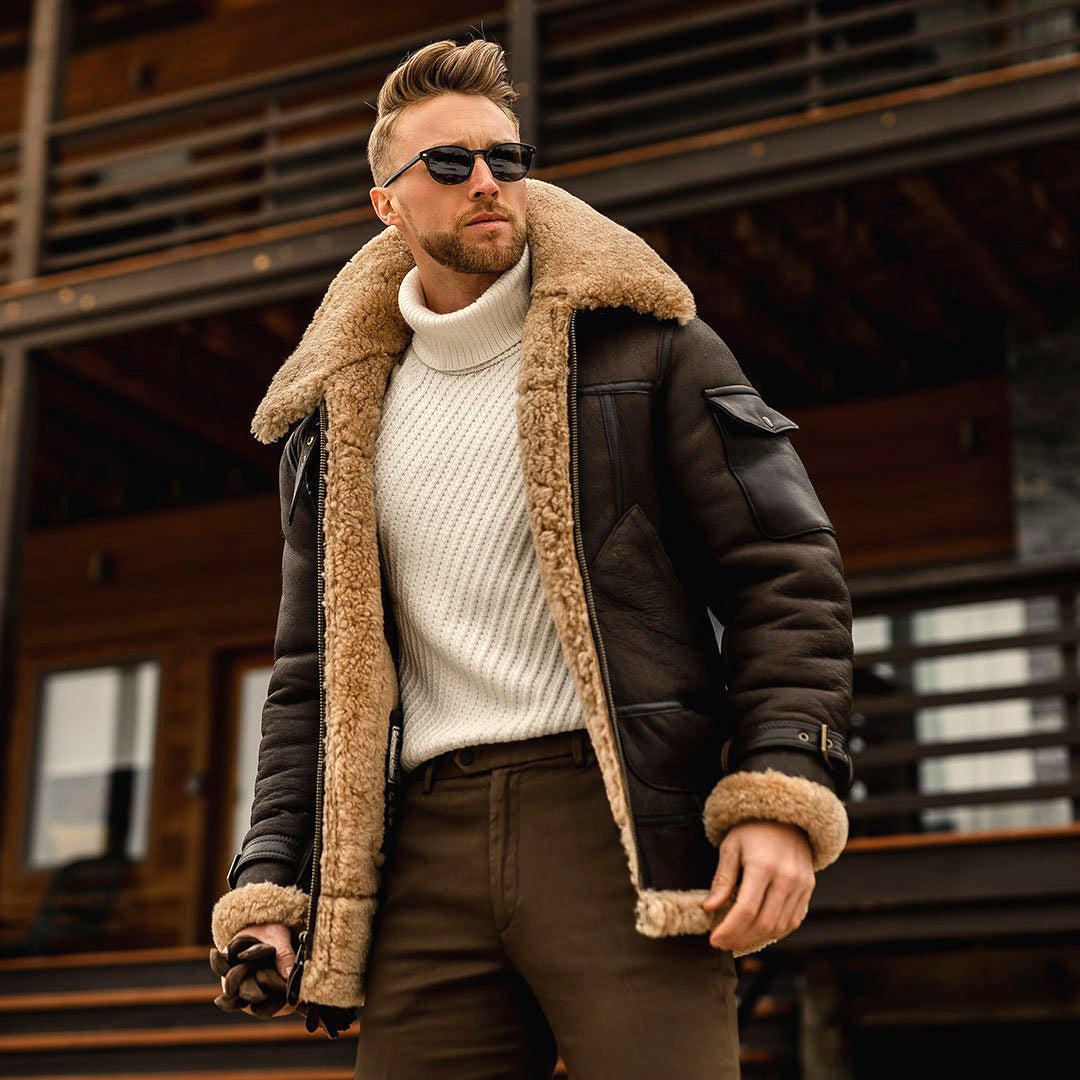Premium Sheepskin Leather Aviator Jacket - OutfitLondon