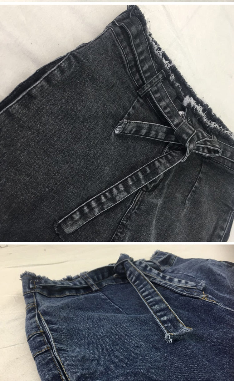 Women's Casual Denim Jeans with Fringed Hem
