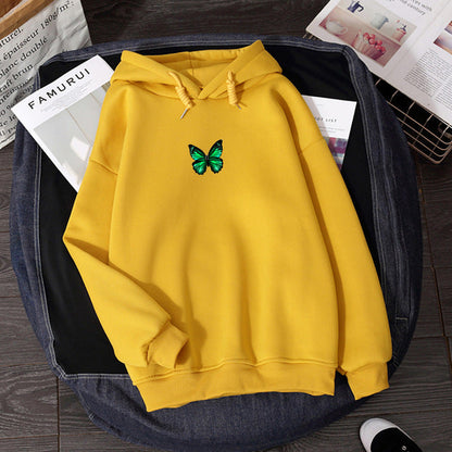 Women's Casual Cotton Blend Hoodie Sweatshirt with Butterfly Print