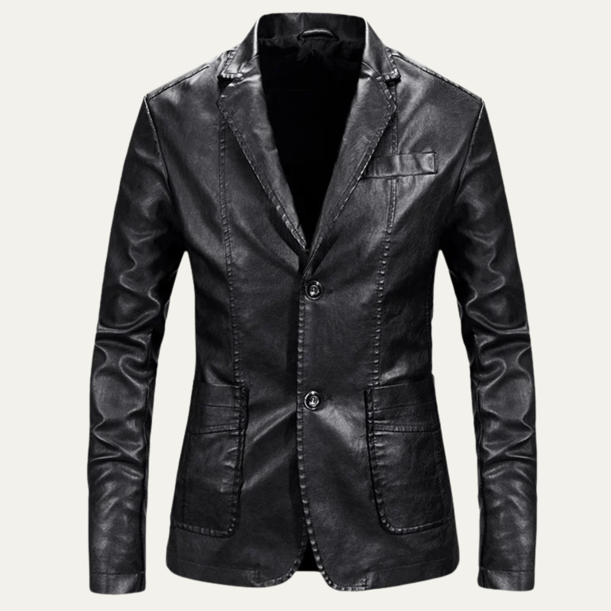 Classic Men's Fitted Leather Office Blazer Jacket - OutfitLondon