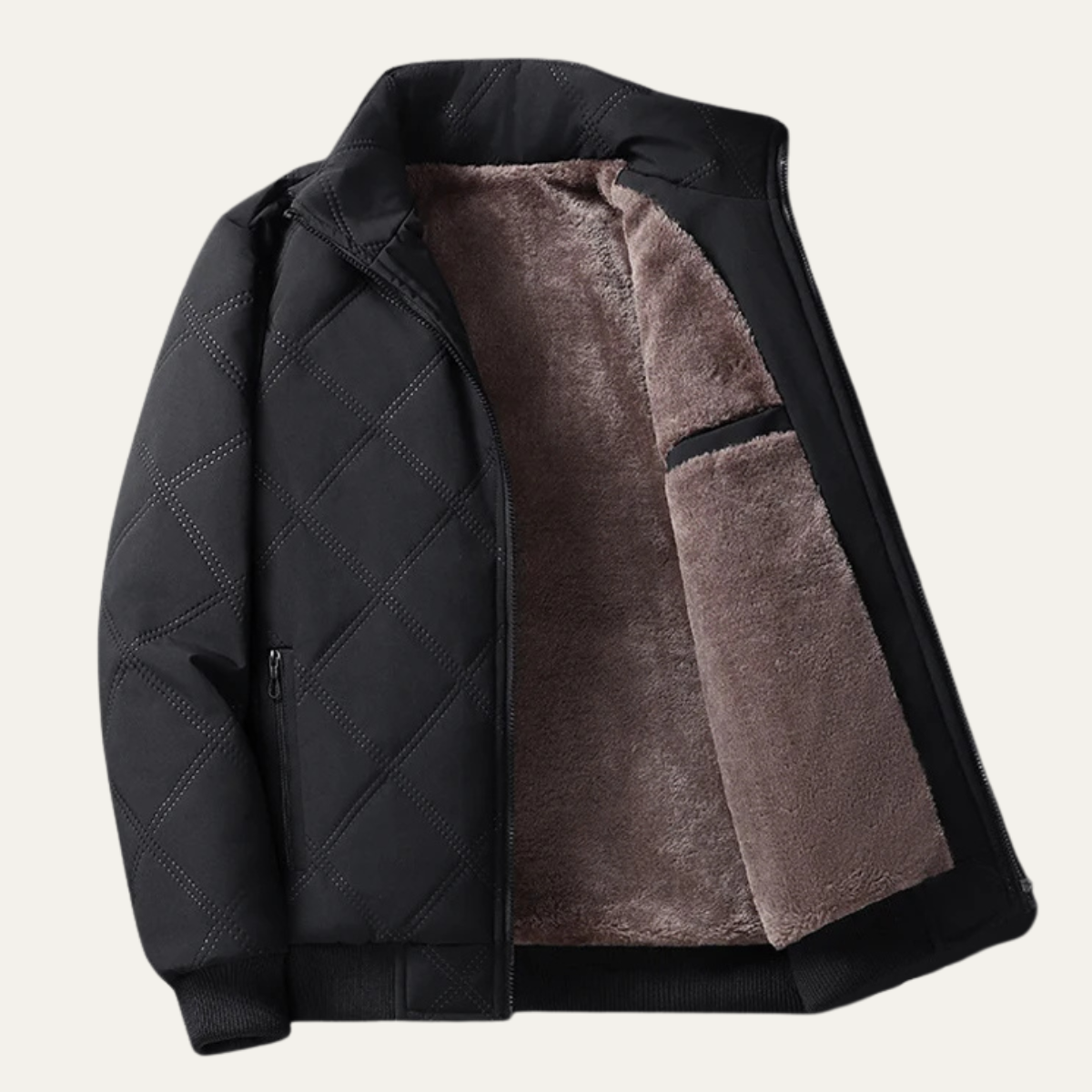 Warm Men's Quilted Fleece Zip Jacket
