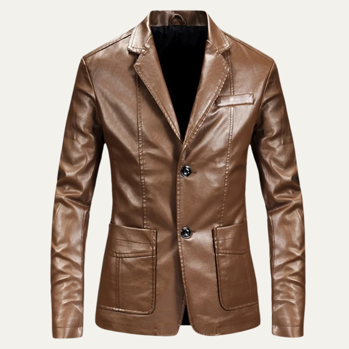 Classic Men's Fitted Leather Office Blazer Jacket