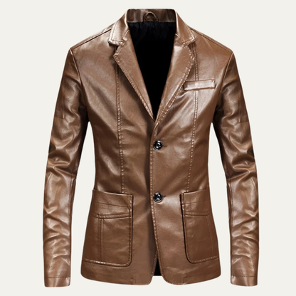 Classic Men's Fitted Leather Office Blazer Jacket