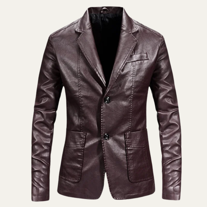 Classic Men's Fitted Leather Office Blazer Jacket