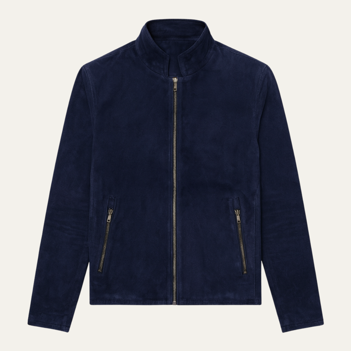 Men's Dark Blue Suede Bomber Jacket Slim Fit - OutfitLondon