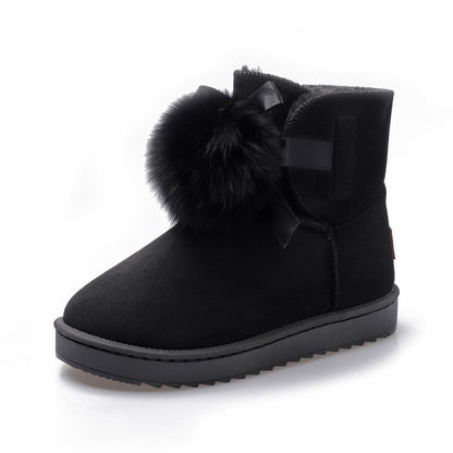 Warm Faux Fur Ankle Snow Boots Pompom Winter Booties