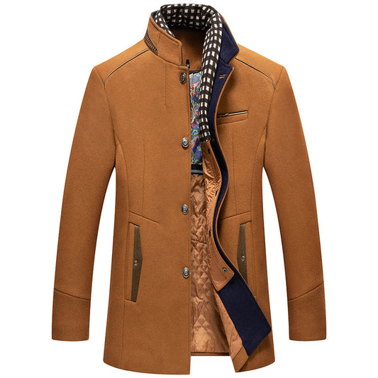 Men's Classic Wool Slim Fit Stand Collar Overcoat