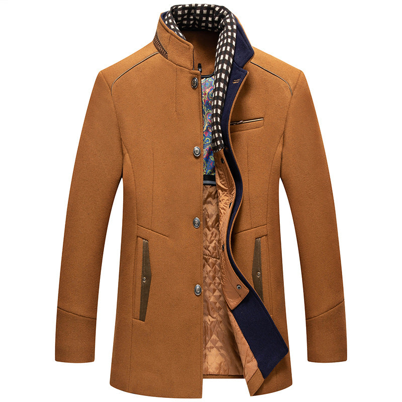 Men's Classic Wool Slim Fit Stand Collar Overcoat