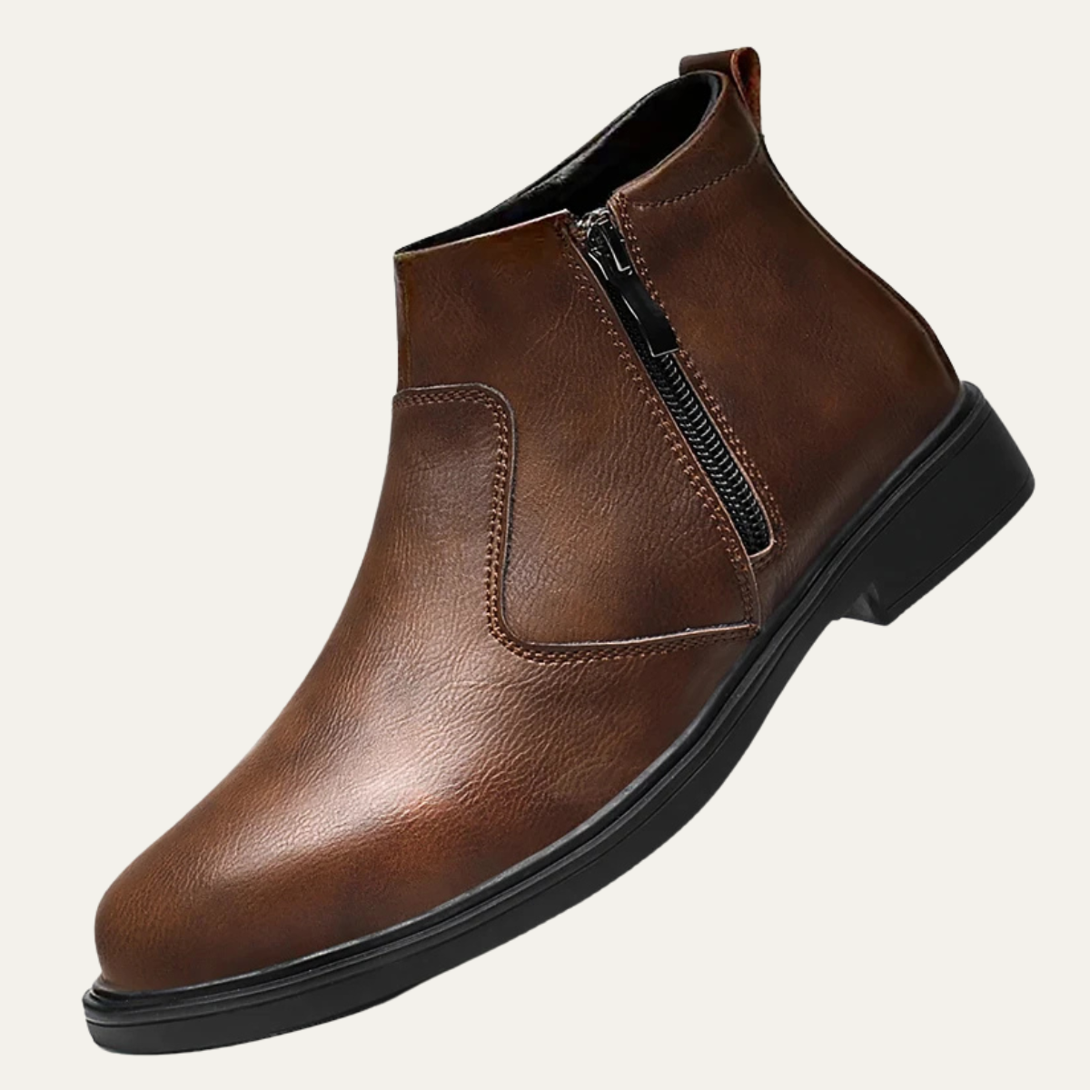 Stylish Men's Leather Ankle Boots with Zipper