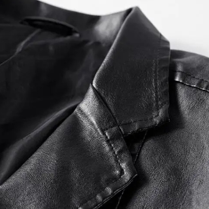 Classic Men's Fitted Leather Office Blazer Jacket