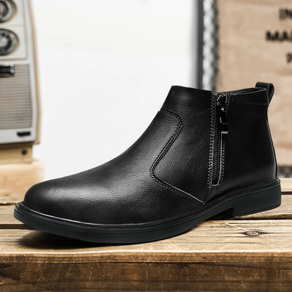 Stylish Men's Leather Ankle Boots with Zipper