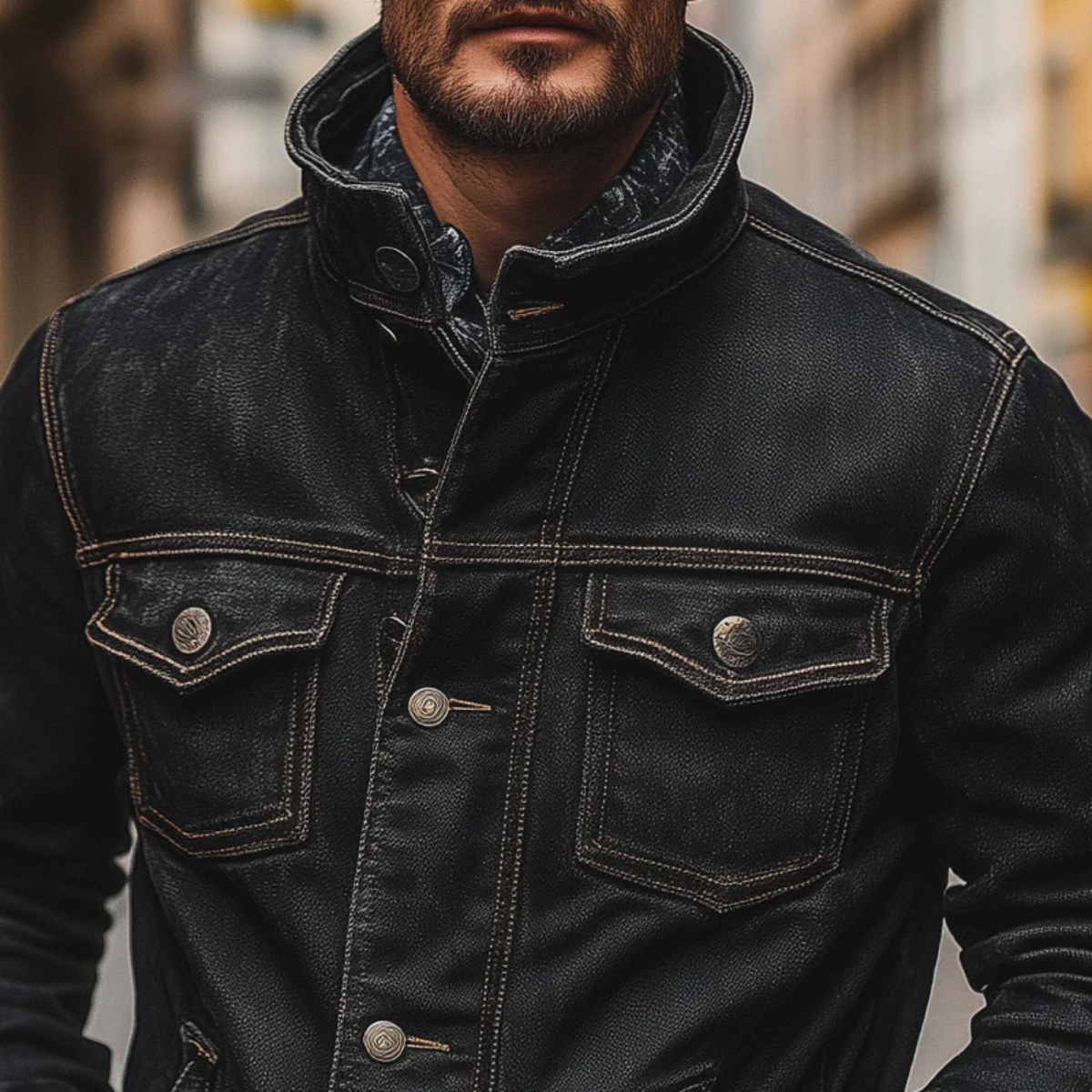 Classic Men's Dark Denim Trucker Jacket