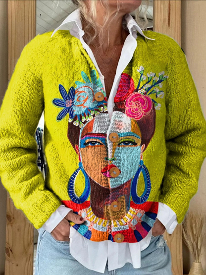 Stylish Artistic Portrait Cardigan for Women
