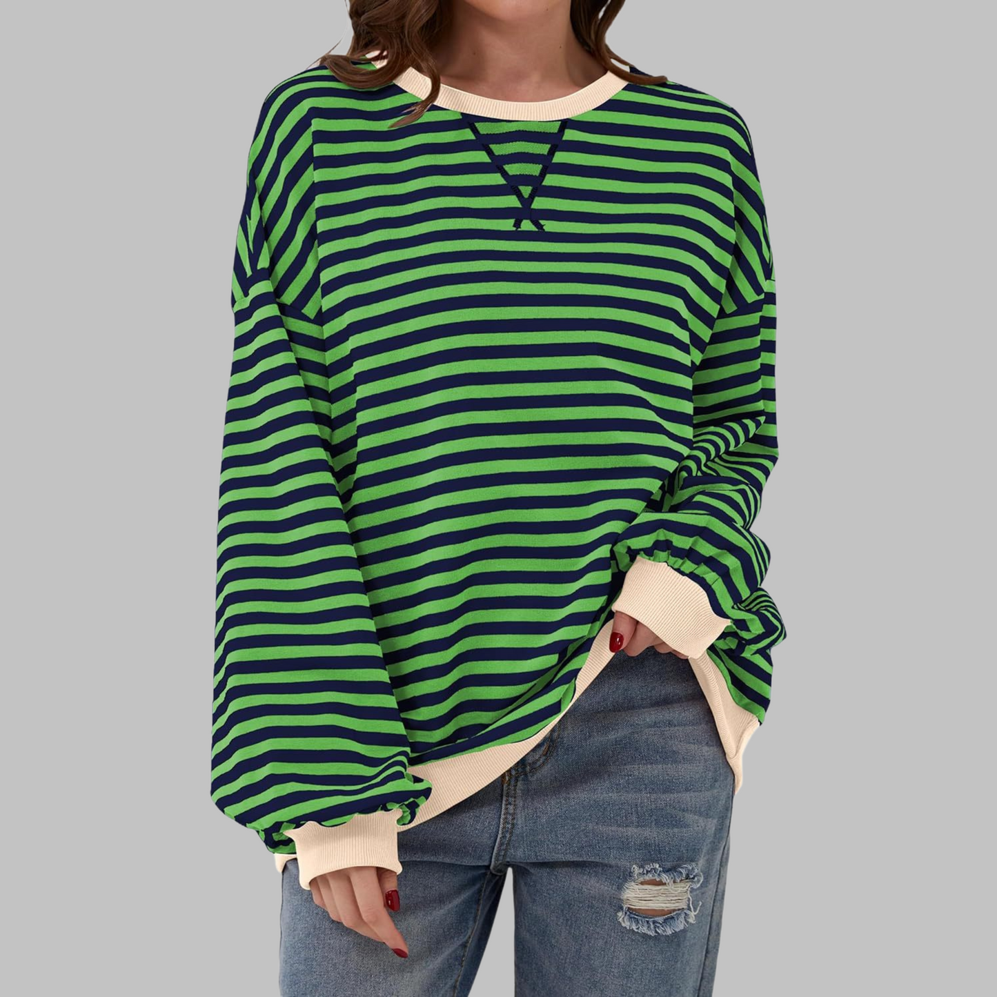 Relaxed Fit Striped Crew Neck Sweatshirt