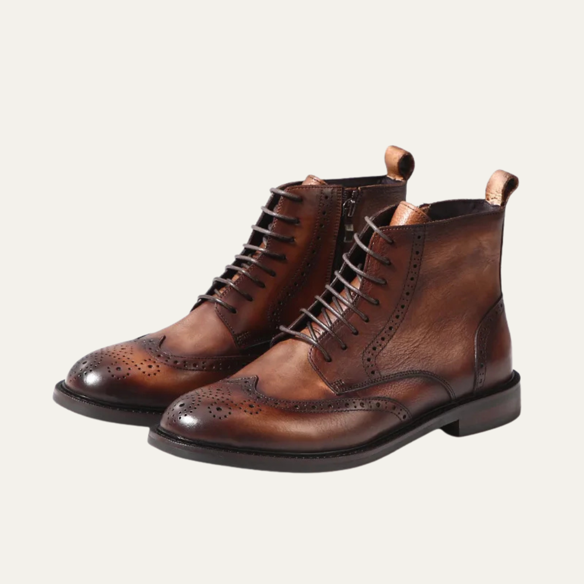 Classic Men's Brown Leather Lace Up Boots