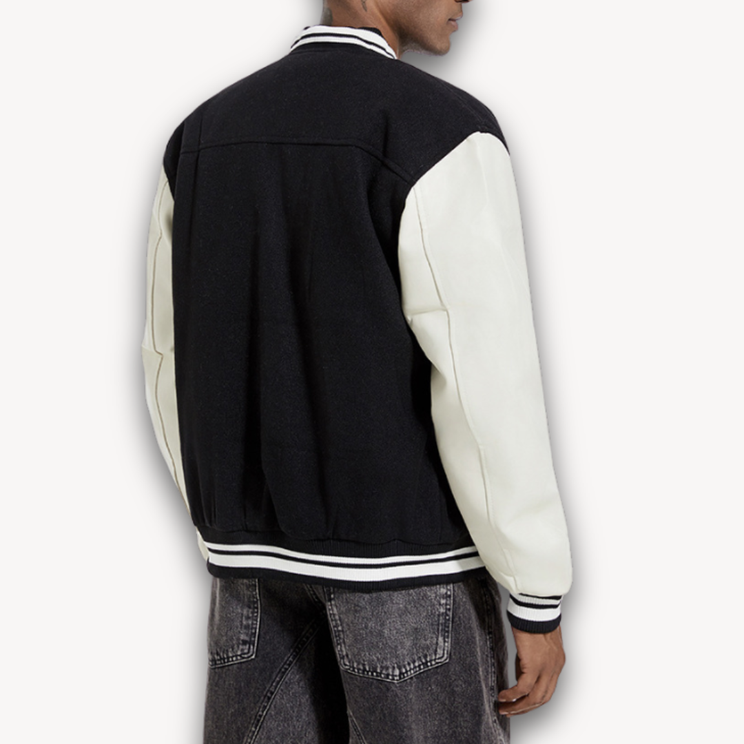 Premium Mens Letterman Jacket with Faux Leather Sleeves