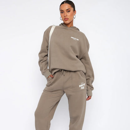 Women's Two-Piece Tracksuit Hoodie And Pants Set White