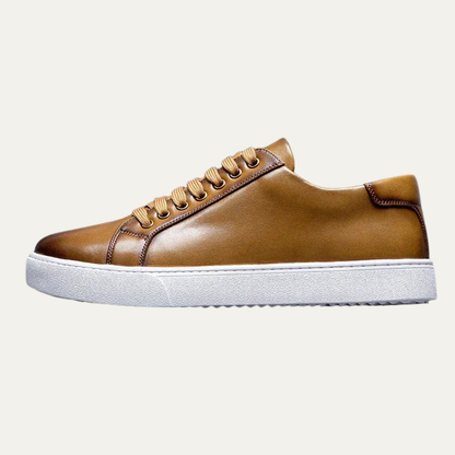 Classic Men's Low Top Leather Sneakers with Thick Sole