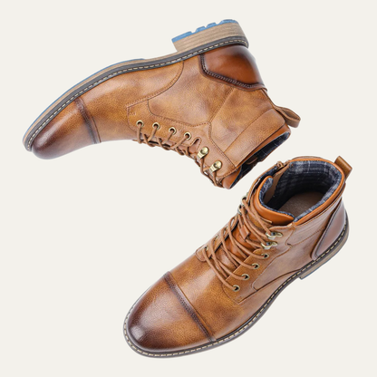 Brown Leather Mens Ankle Boots Lace Up Style