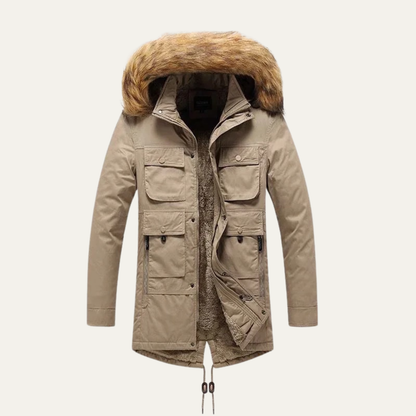 Warm Men's Faux Fur Lined Parka Jacket Coat