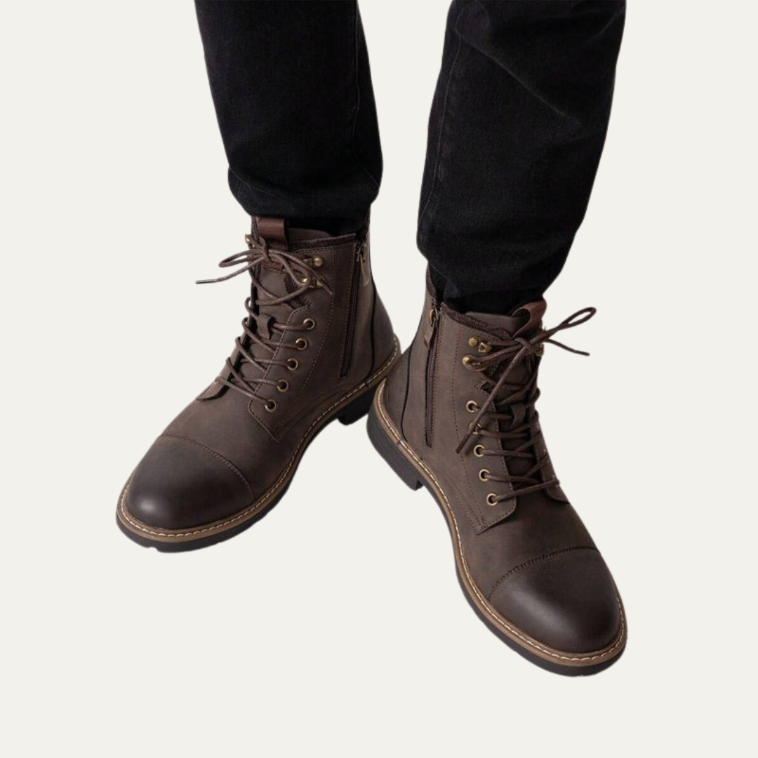 Tough Leather Lace Up Military Ankle Boots