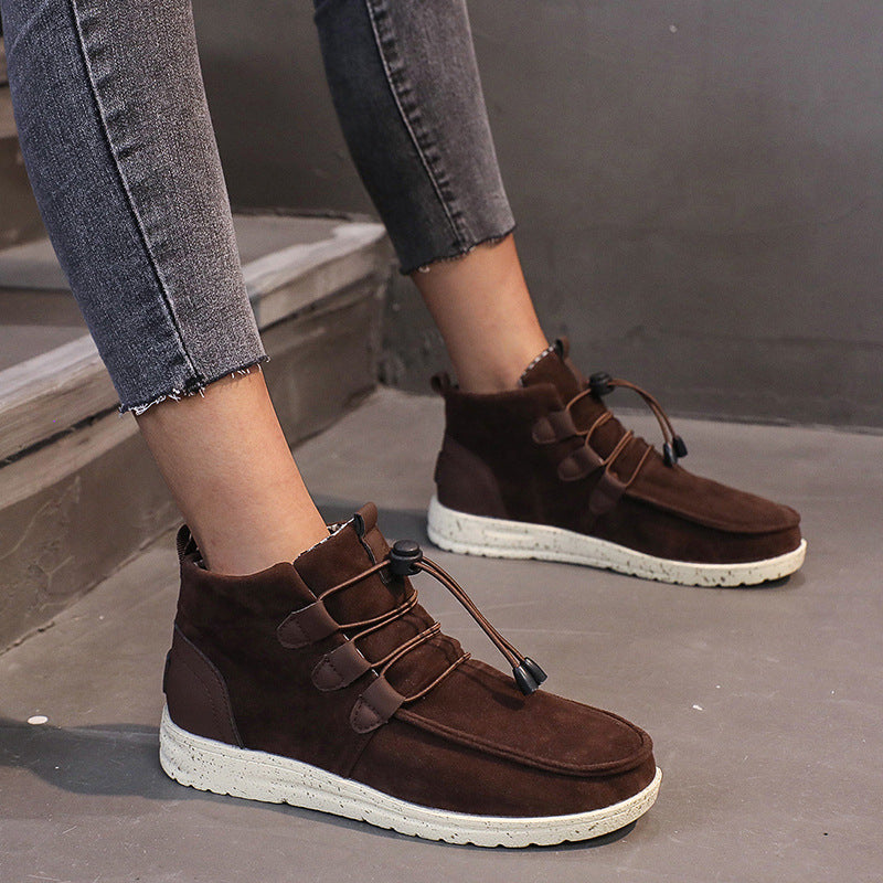 Women Warm Flat Ankle Boots Casual High Top Walking Shoes