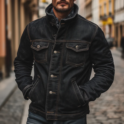 Classic Men's Dark Denim Trucker Jacket