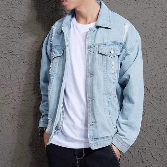 Men's Casual Denim Lapel Collar Loose Jacket