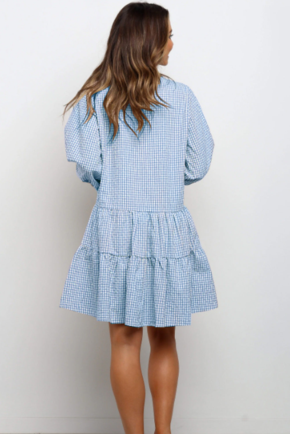 Women's Elegant Ruffle V-Neck Midi Dress with Three-Quarter Sleeves