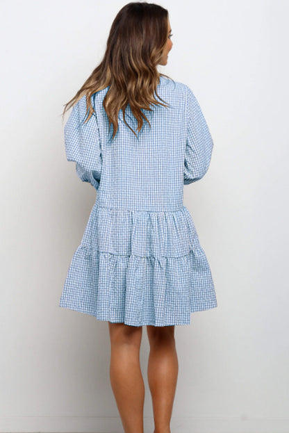 Women's Elegant Ruffle V-Neck Midi Dress with Three-Quarter Sleeves