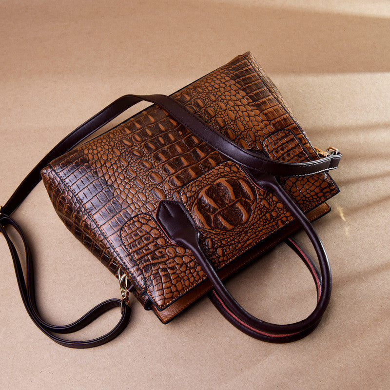 Women's Stylish Crocodile Pattern Tote Shoulder Bag