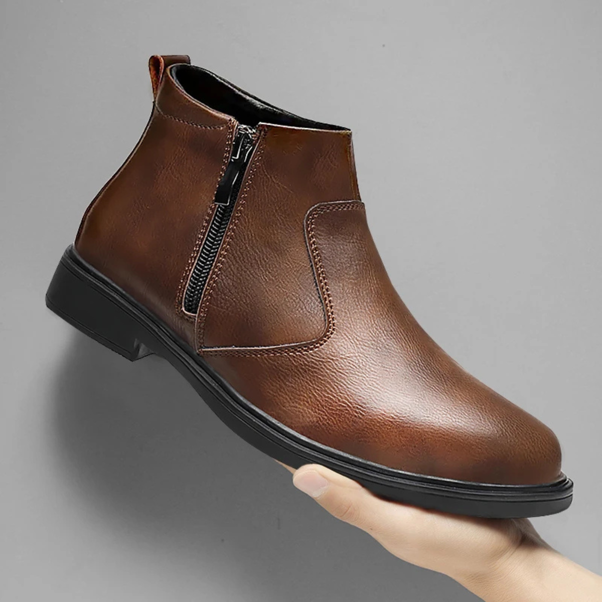 Stylish Men's Leather Ankle Boots with Zipper