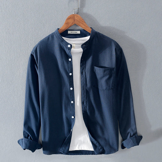 Men's Classic Cotton Stand-Up Collar Long-Sleeve Dress Shirt
