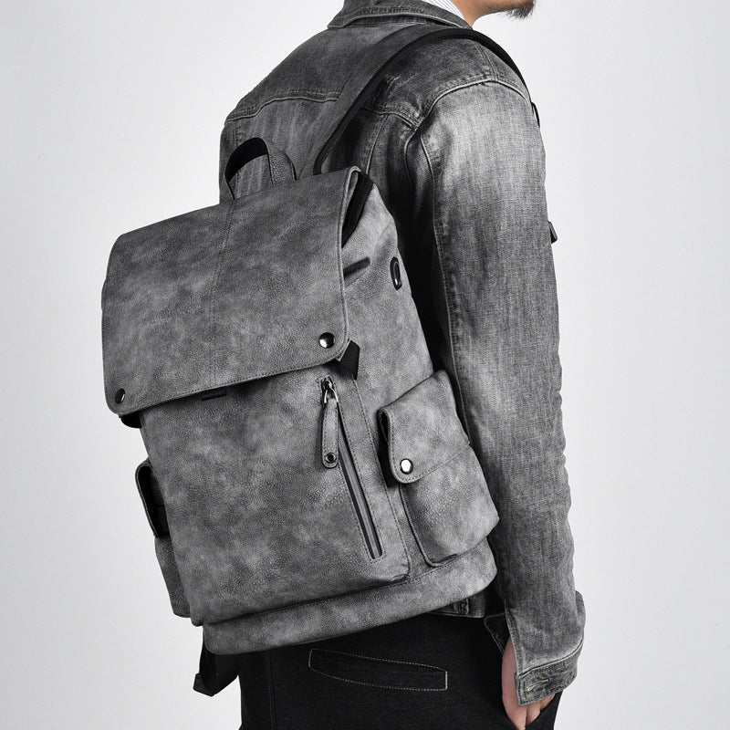 Men's Stylish Waterproof Leather Backpack with Laptop Compartment
