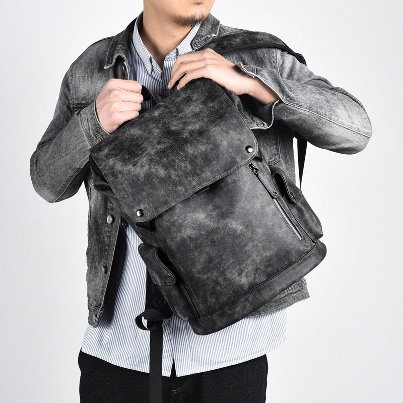 Men's Stylish Waterproof Leather Backpack with Laptop Compartment