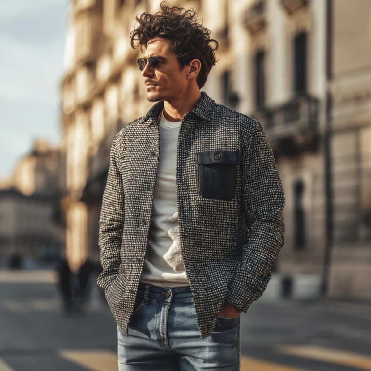 Classic Houndstooth Men's Winter Coat