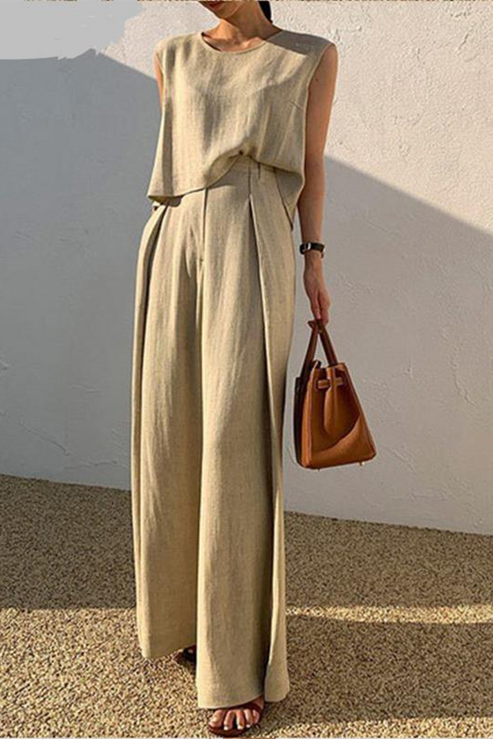 Comfortable Cotton Casual Pants and Top Set - OutfitLondon