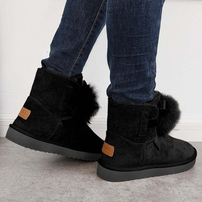 Warm Faux Fur Ankle Snow Boots Pompom Winter Booties
