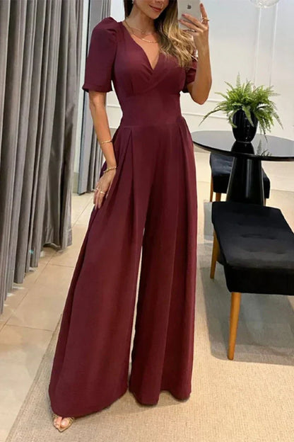 Women's Elegant Loose Fit V Neck Jumpsuit