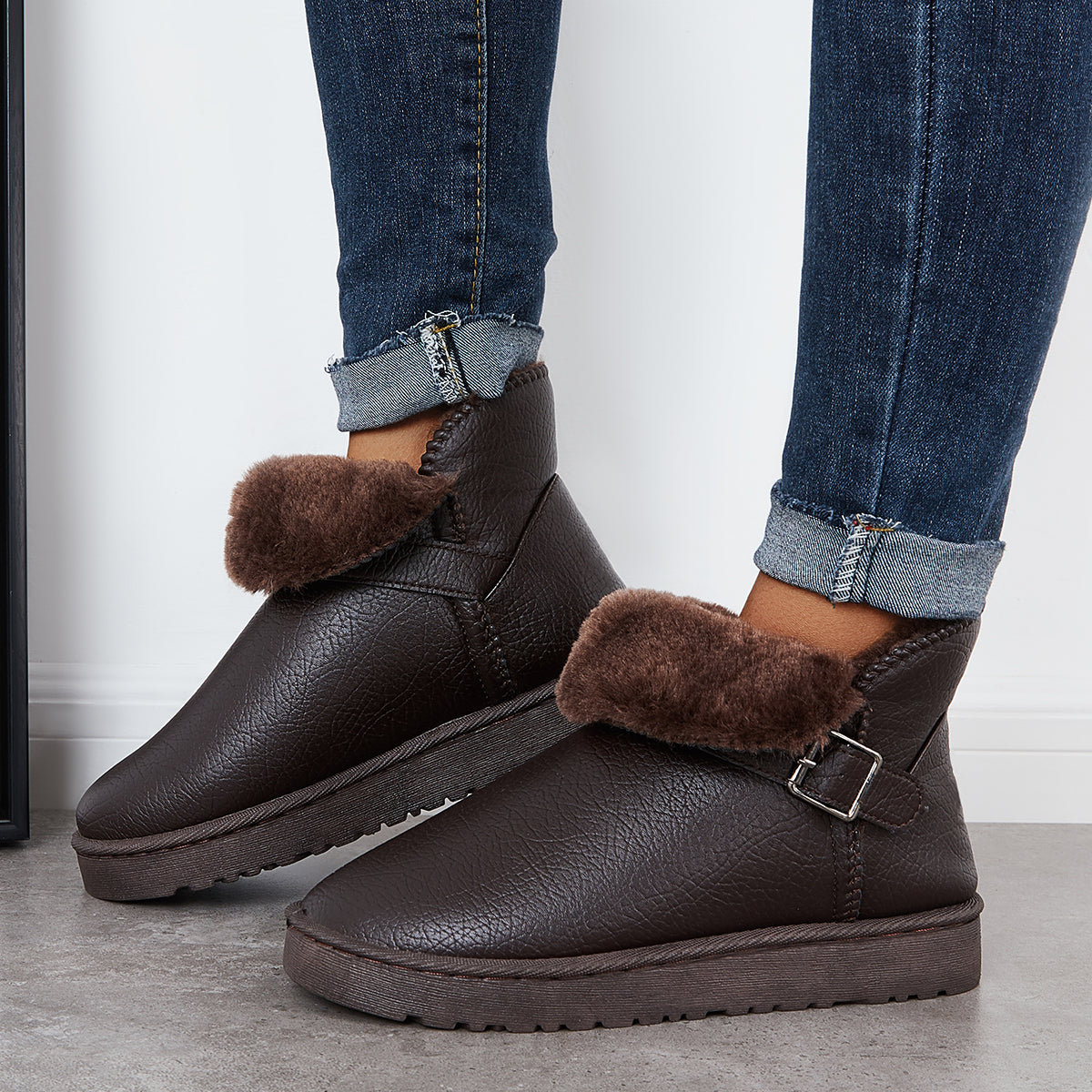 Warm Fur Lining Winter Booties Furry Waterproof Ankle Snow Boots