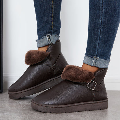 Warm Fur Lining Winter Booties Furry Waterproof Ankle Snow Boots